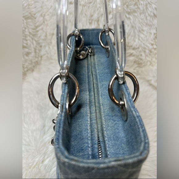 Christian Dior Medium Denim Cannage Lady Dior Bag with Acrylic Handles - Picture 3 of 14